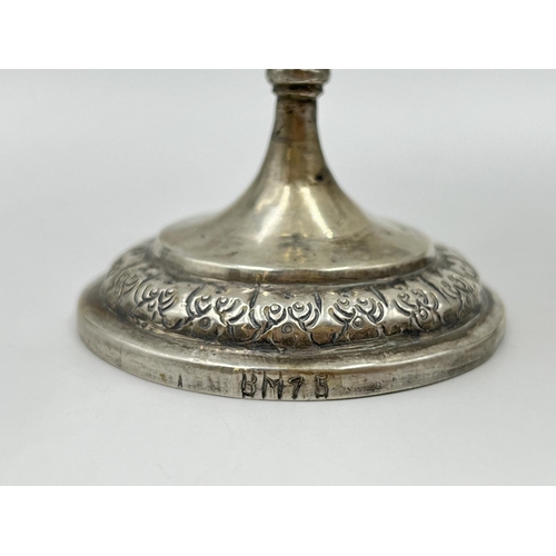 1261 - A pair of Indian white metal trumpet vases, stamped BM75 - approx. gross weight 228 grams and approx... 