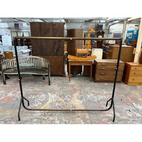 151 - Two vintage industrial clothes rails, one 186cm high and one 152cm high x 182cm wide