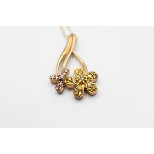 1027 - A 9ct gold yellow and pink diamond floral pendant necklace - approx. gross weight 2.8 grams