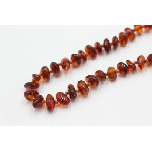 1030 - An amber beaded single strand necklace with 9ct gold clasp - approx. gross weight 10.6 grams