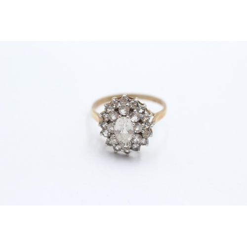 1042 - A 9ct gold clear gemstone double halo statement ring, size T - approx. gross weight 3.6 grams