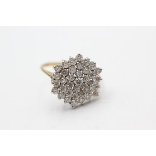 1048 - A 9ct gold clear gemstone cluster statement ring, size L½ - approx. gross weight 3.2 grams