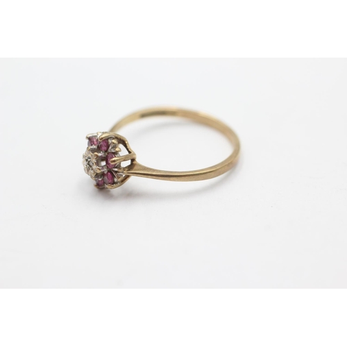 1052 - A 9ct gold ruby and diamond cluster ring, size P½ - approx. gross weight 1.8 grams