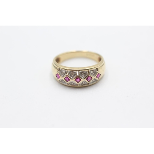 1058 - A 9ct gold ruby and diamond stylised gypsy setting ring, size K½ - approx. gross weight 2.7 grams