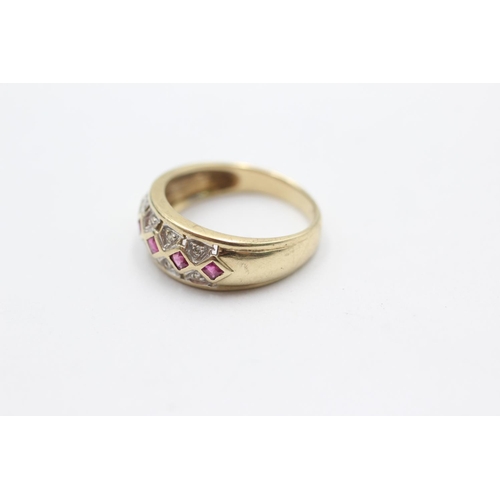 1058 - A 9ct gold ruby and diamond stylised gypsy setting ring, size K½ - approx. gross weight 2.7 grams