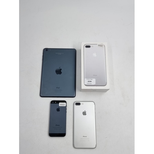 753 - Three Apple items, one iPhone 5 A1429, one iPhone 7 A1784 and one iPad A1432