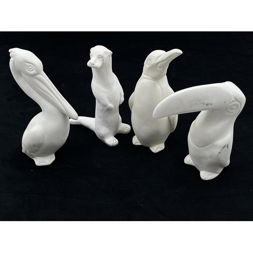 216D - Four Bossons Briar Rose collection unpainted animal figurines comprising Toucan, Penguin, Pelican an... 