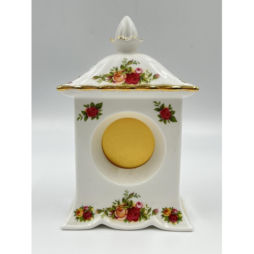 207 - A Royal Albert Old Country Roses quartz mantel clock - approx. 17cm high x 10cm wide x 6.5cm deep