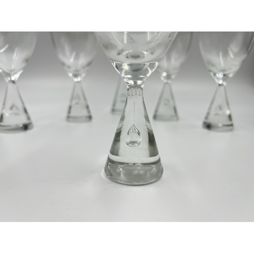 216 - Seven pieces of mid 20th century studio glass, six Swedish Holmegaard teardrop drinking glasses and ... 