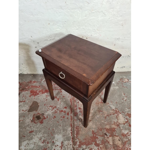 104 - A pair of Stag Minstrel mahogany bedside tables - approx. 56cm high x 44cm wide x 32cm deep