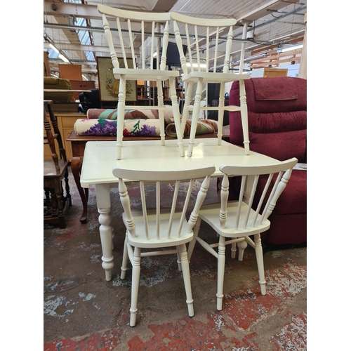 109 - Five pieces of white painted furniture, one Victorian pine drop leaf farmhouse dining table with sin... 