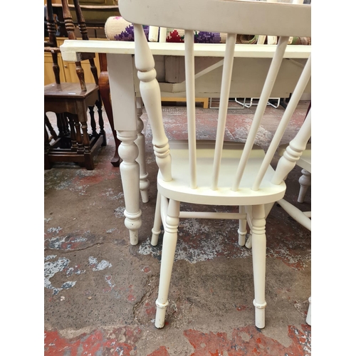 109 - Five pieces of white painted furniture, one Victorian pine drop leaf farmhouse dining table with sin... 