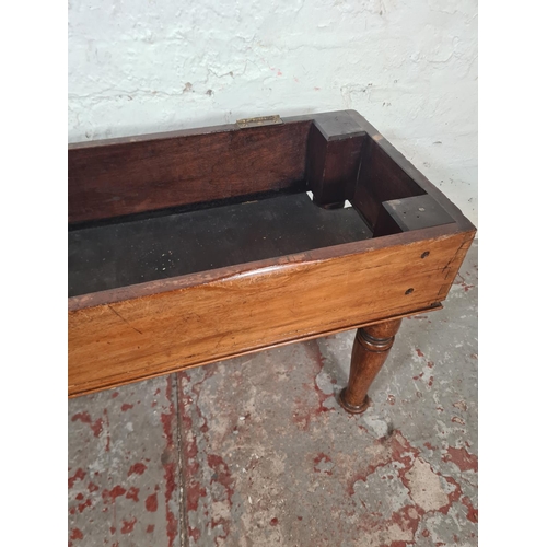 13 - A late 19th/early 20th century mahogany and tapestry upholstered duet stool - approx. 50cm high x 94... 