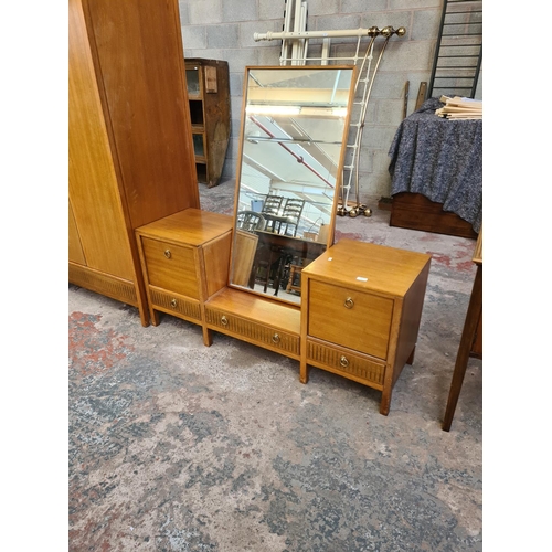 137 - A 1960s Loughborough for Heals teak and brass inlaid three piece bedroom suite comprising chest of d... 