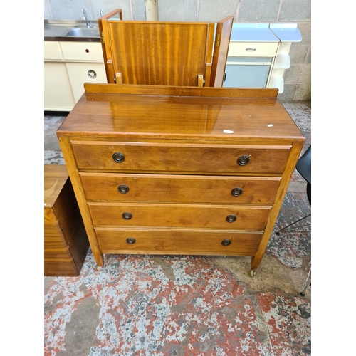 140 - An Edwardian walnut chest of four drawers - approx. 105cm high x 99cm wide x 42cm deep