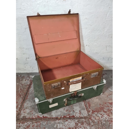 24 - Two mid 20th century metal travel trunks - largest approx. 24cm high x 77cm wide x 40cm deep