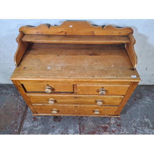 31 - A Victorian pine chest of two short over two long drawers with gallery back - approx. 102cm high x 1... 