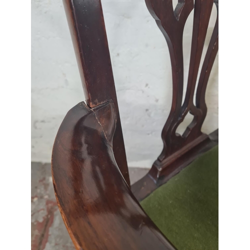 41 - A Georgian mahogany carver dining chair with green upholstery - approx. 96cm high x 63cm wide x 45cm... 