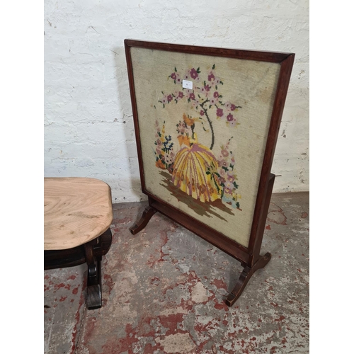 85 - Two pieces of furniture, one early 20th century mahogany and tapestry tilt top fire screen occasiona... 