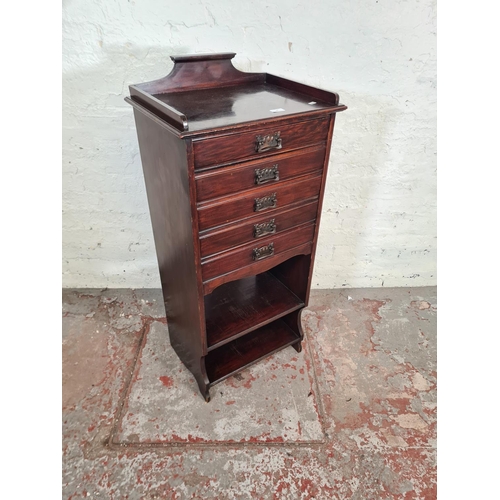 90 - An Edwardian mahogany five drawer music cabinet - approx. 110cm high x 50cm wide x 36cm deep