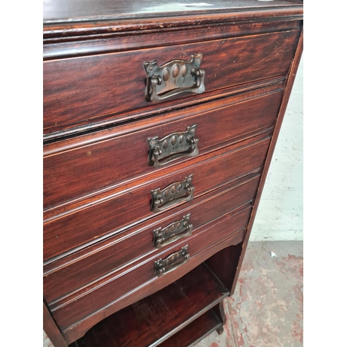 90 - An Edwardian mahogany five drawer music cabinet - approx. 110cm high x 50cm wide x 36cm deep