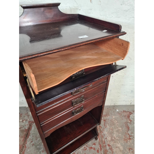 90 - An Edwardian mahogany five drawer music cabinet - approx. 110cm high x 50cm wide x 36cm deep