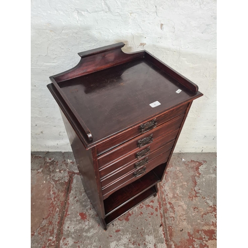 90 - An Edwardian mahogany five drawer music cabinet - approx. 110cm high x 50cm wide x 36cm deep