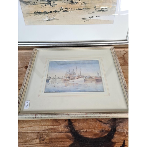 160 - Two framed watercolours to include Canning Half Tide Dock by Robert Gardiner Medwin 1987 etc.