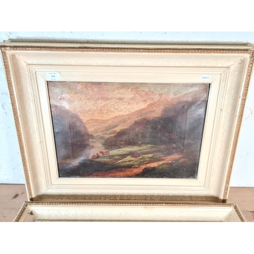 173 - Two 19th century framed oils on canvas of cattle, one signed W. Heap - both approx. 67cm wide x 50cm... 