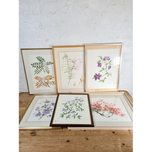 179 - Six framed floral watercolours to include four signed Joan Wilkinson etc.