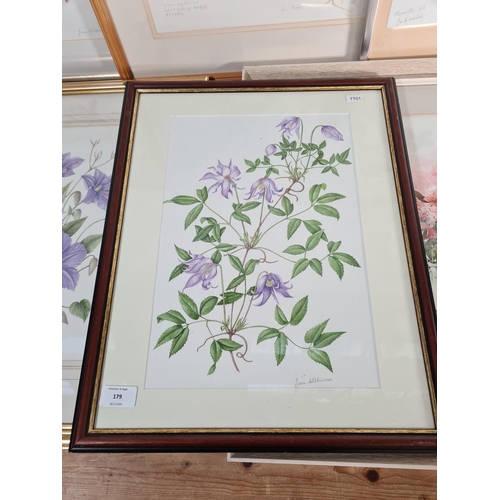 179 - Six framed floral watercolours to include four signed Joan Wilkinson etc.