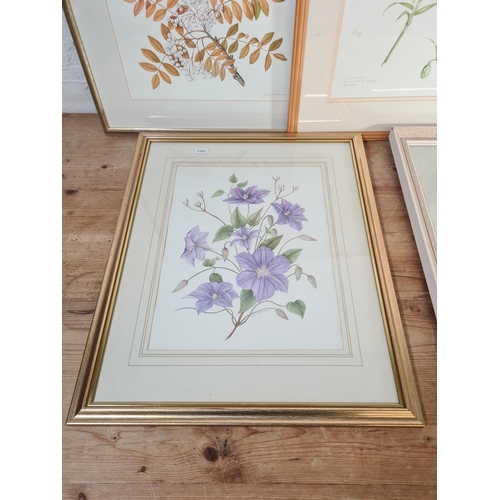 179 - Six framed floral watercolours to include four signed Joan Wilkinson etc.