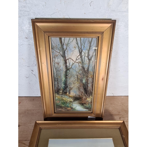 191 - Two late 19th/early 20th century gilt framed oil paintings, one signed W. K. and one signed Carlisle