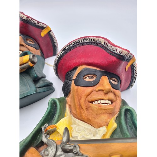 216C - Two Bossons The Highwayman chalkware head wall masks, one lighter green coat and red hat version - a... 