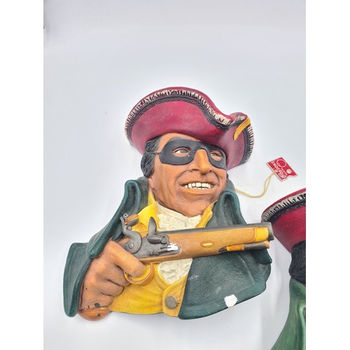 216C - Two Bossons The Highwayman chalkware head wall masks, one lighter green coat and red hat version - a... 