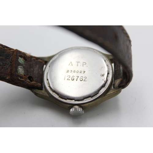 1129 - A WWII military issue A.T.P mechanical wristwatch, case back engraved Broad Arrow, A.T.P, Code 23602... 