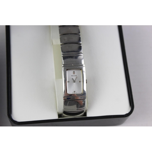 1146 - Four boxed stainless steel quartz women's wristwatches to include Rotary, Tissot etc.