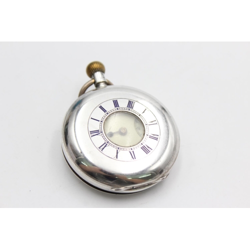 1154 - A hallmarked sterling silver cased half hunter hand wind pocket watch, movement signed D. McGregor -... 