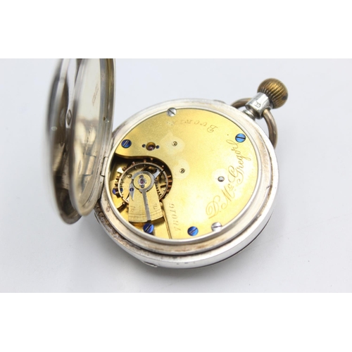 1154 - A hallmarked sterling silver cased half hunter hand wind pocket watch, movement signed D. McGregor -... 