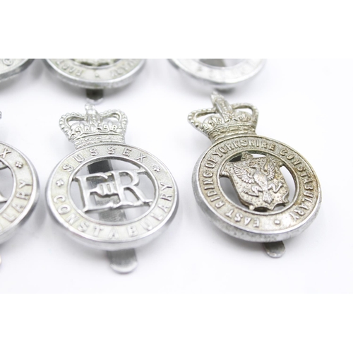 1189 - Eight vintage Police cap badges to include West Midlands, Sussex, West Yorkshire etc.