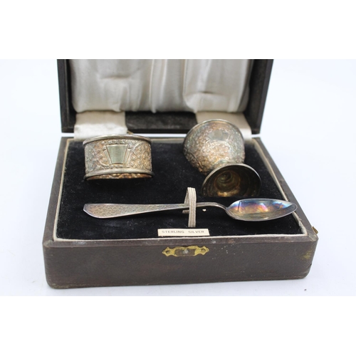 1275 - A vintage cased .925 sterling silver three piece Christening set - approx. gross weight 79 grans