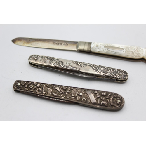 1277 - Three hallmarked .925 sterling silver fruit knives  - approx. gross weight 50 grams