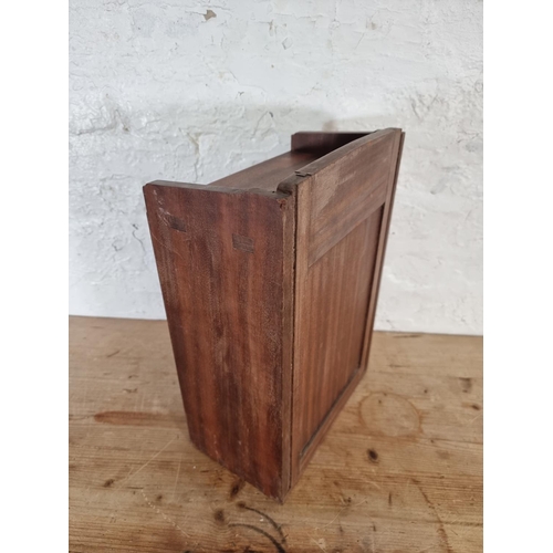 491 - A mid 20th century mahogany single door cabinet with internal shelf - approx. 39cm high x 27cm wide ... 