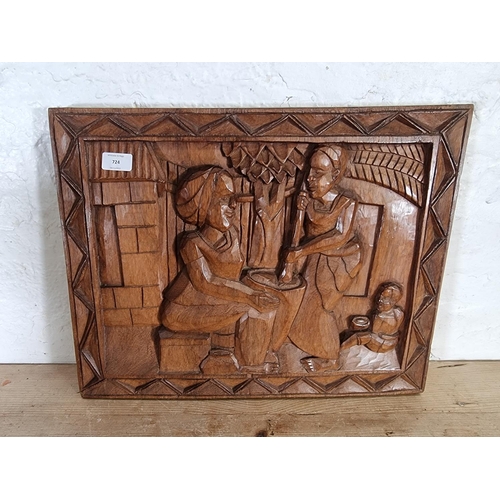 501 - A carved hardwood wall hanging panel - approx. 52cm wide x 40cm high