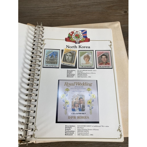 844 - Seven Stanley Gibbons commemorative stamp albums containing Prince Charles and Lady Diana stamps