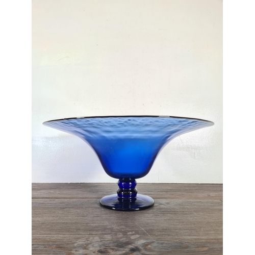 260 - A contemporary cobalt blue glass pedestal bowl - approx. 20cm high x 41cm diameter