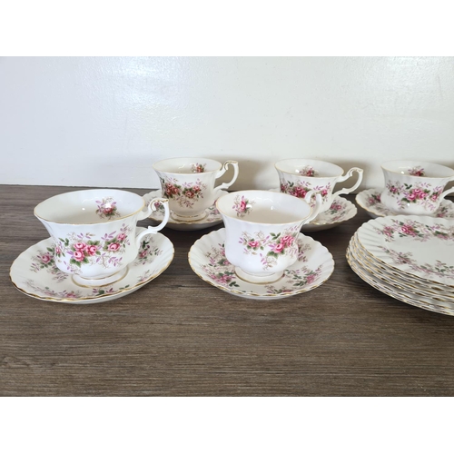 269 - Six Royal Albert Lavender Rose bone china trios and one spare saucer