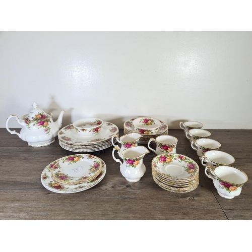 274 - Forty one pieces of Royal Albert Old Country Roses china to include five teacups, teapot, eight sauc... 