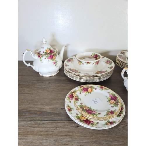 274 - Forty one pieces of Royal Albert Old Country Roses china to include five teacups, teapot, eight sauc... 