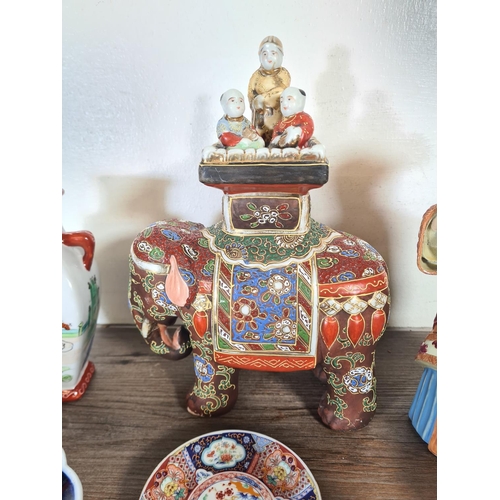 285 - A collection of Oriental porcelain to include Satsuma ware elephant figurine, late 19th century Imar... 